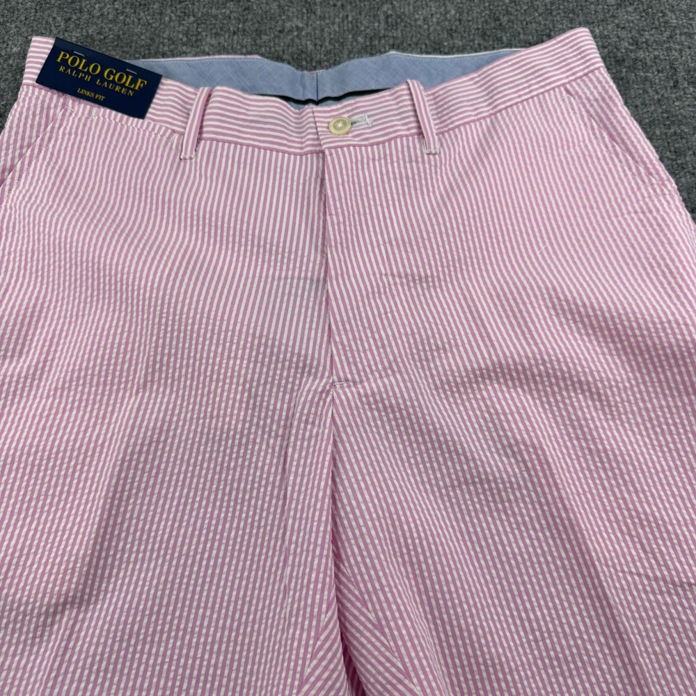 Polo Ralph Lauren Golf Shorts Mens 32 Pink White Seersucker Links Fit NWT